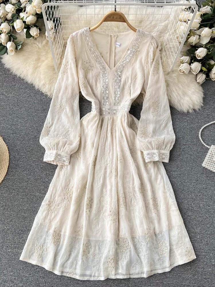 Casual Dresses FTLZZ Spring Autumn Elegant Women V-neck Puff Sleeve Midi Dress Vintage Lady Sequined Empire Slim Office A-line, Apricot
Casual Dresses FTLZZ Spring Autumn Elegant Women V-neck Puff Sleeve Midi Dress Vintage Lady Sequined Empire Slim Office A-line, Apricot