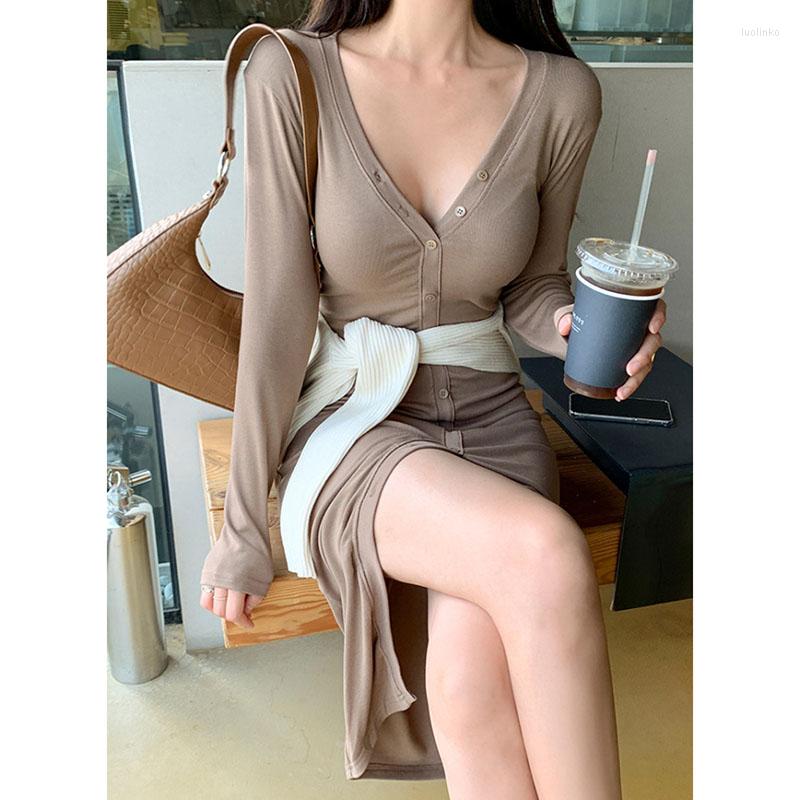 Casual Dresses V Neck Long Sleeve Low-Cut Dress Summer Brown Women Black White Sexy Party Single Breasted Bodycon
Casual Dresses V Neck Long Sleeve Low-Cut Dress Summer Brown Women Black White Sexy Party Single Breasted Bodycon