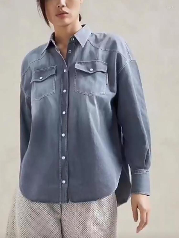 Women's Blouses Women's Gradient Turn-Down Collar Denim Shirt 2022 Autumn Ladies Single-Breasted Long-Sleeved Cotton Blouse Top
Women's Blouses Women's Gradient Turn-Down Collar Denim Shirt 2022 Autumn Ladies Single-Breasted Long-Sleeved Cotton Blouse Top