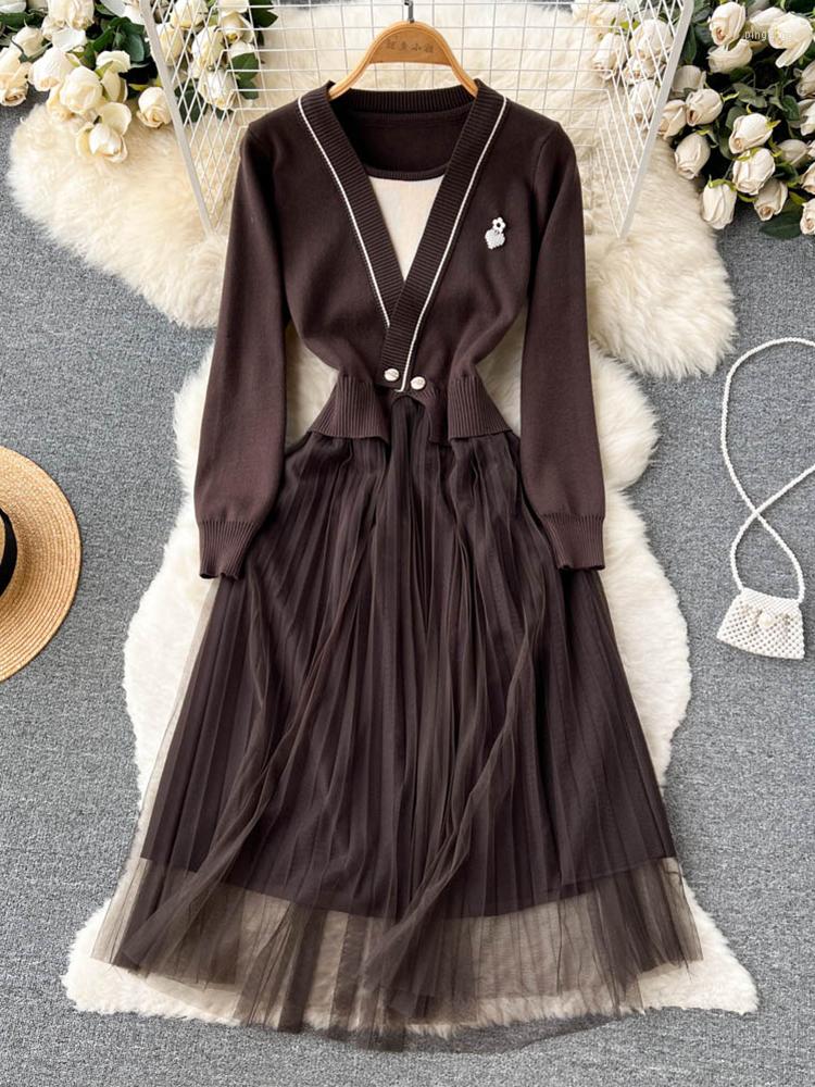 Casual Dresses FTLZZ Autumn Winter Elegant Women O-neck Empire Slim Dress Vintage Lace Mesh Knitted Office Lady Knee-Length, Dark brown
Casual Dresses FTLZZ Autumn Winter Elegant Women O-neck Empire Slim Dress Vintage Lace Mesh Knitted Office Lady Knee-Length, Dark brown
