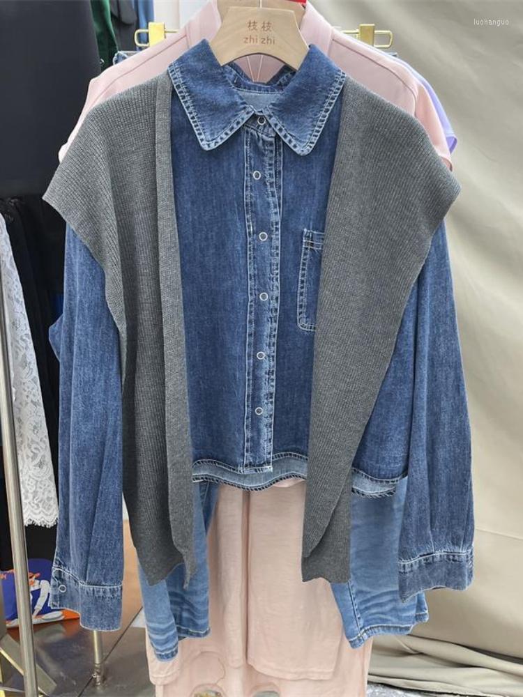 Women's Blouses Korean Style Loose Denim Shirt Knitted Shawl Two-Piece Suit Women's Fashion 2022 Autumn Polo Collar Long-Sleeved Jean, Black
Women's Blouses Korean Style Loose Denim Shirt Knitted Shawl Two-Piece Suit Women's Fashion 2022 Autumn Polo Collar Long-Sleeved Jean, Black