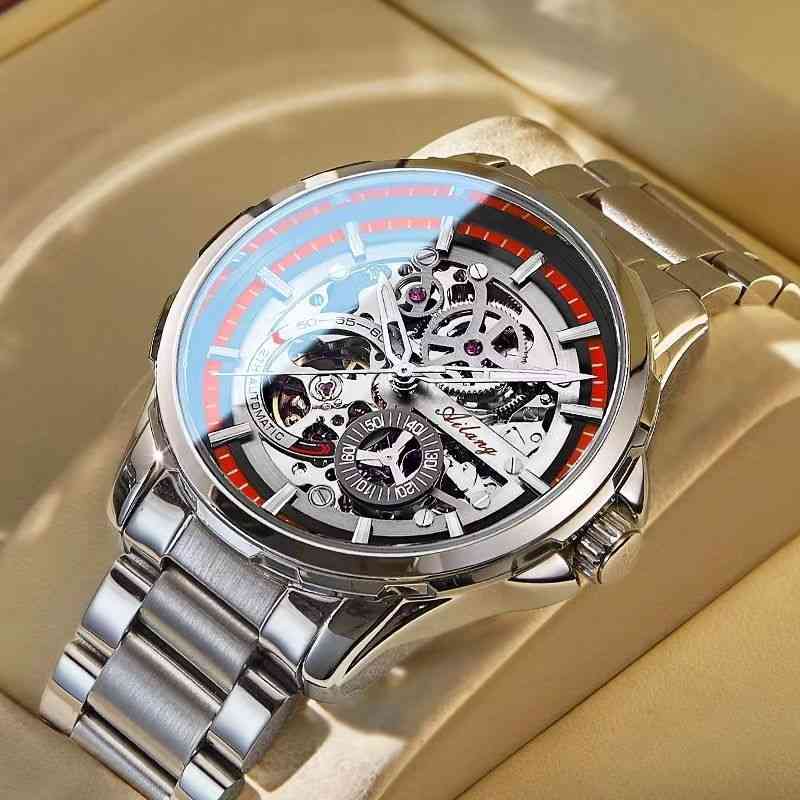 Ailang New Swiss Men's Automatic Mechanical Watch Steel Band Waterproof Hollow out High end Boys', Black
Ailang New Swiss Men's Automatic Mechanical Watch Steel Band Waterproof Hollow out High end Boys', Black