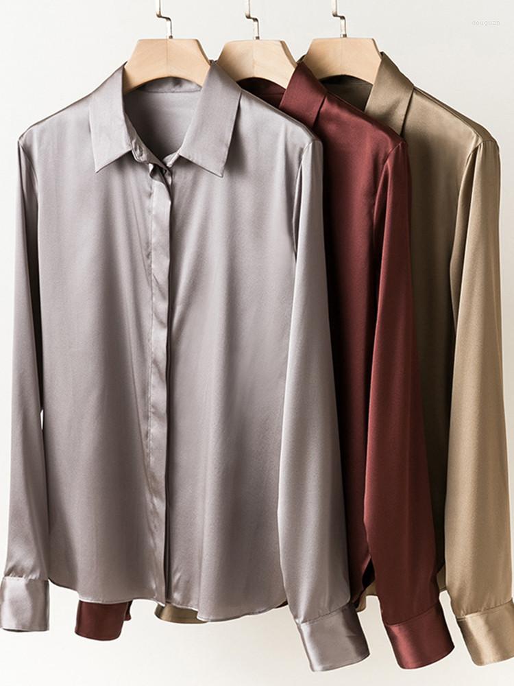 Women' Blouses Women Satin Silk Shirt Loose Turn-down Collar Soft Long Sleeve Covered Buttons Simple Blouse For Office Lady
Women' Blouses Women Satin Silk Shirt Loose Turn-down Collar Soft Long Sleeve Covered Buttons Simple Blouse For Office Lady
