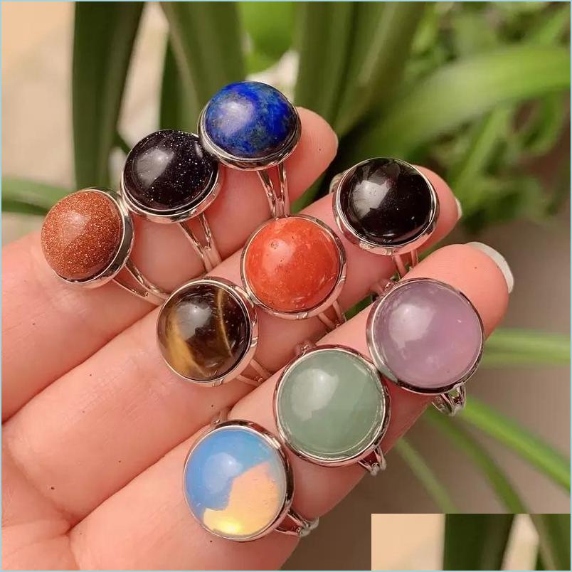Cluster Rings 12Mm Healing Natural Stone Crystal Rings Round Open Adjustable Amethysts Lapis Pink Quartz Women Joint Finger Ring Par Dhsva
Cluster Rings 12Mm Healing Natural Stone Crystal Rings Round Open Adjustable Amethysts Lapis Pink Quartz Women Joint Finger Ring Par Dhsva