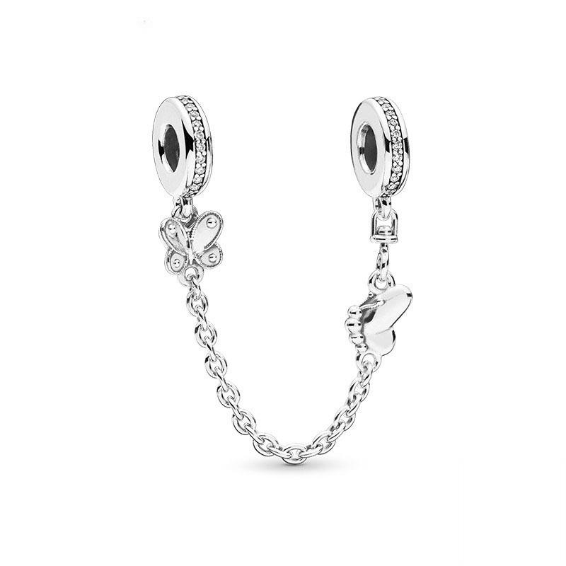 New Popular 925 Sterling Silver Exquisite Pearl Flower Butterfly Family Safety Chain Pendant Charm Is Suitable For Primitive Bracelet DIY Female Jewel