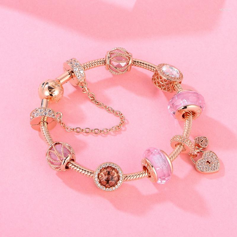 Charm Bracelets Finished Complete Rose Gold Plated Bracelet With Pink Charms For Women Fit European Beads Jewelry
Charm Bracelets Finished Complete Rose Gold Plated Bracelet With Pink Charms For Women Fit European Beads Jewelry