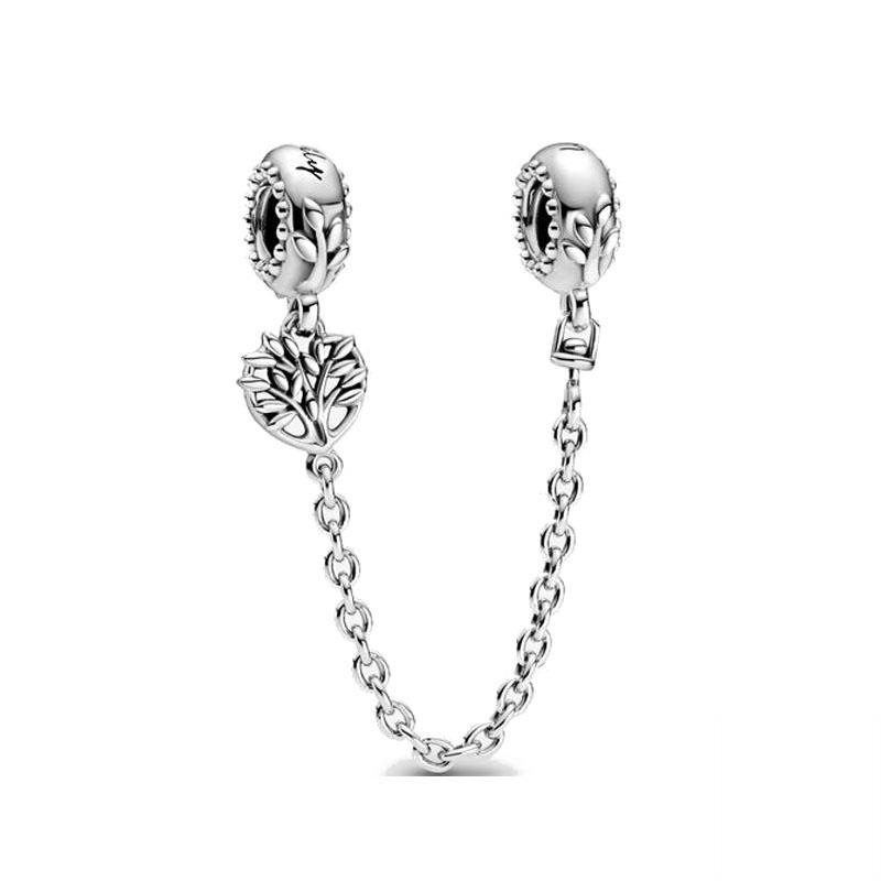New Popular 925 Sterling Silver Exquisite Pearl Flower Butterfly Family Safety Chain Pendant Charm Is Suitable For Primitive Bracelet DIY Female Jewel