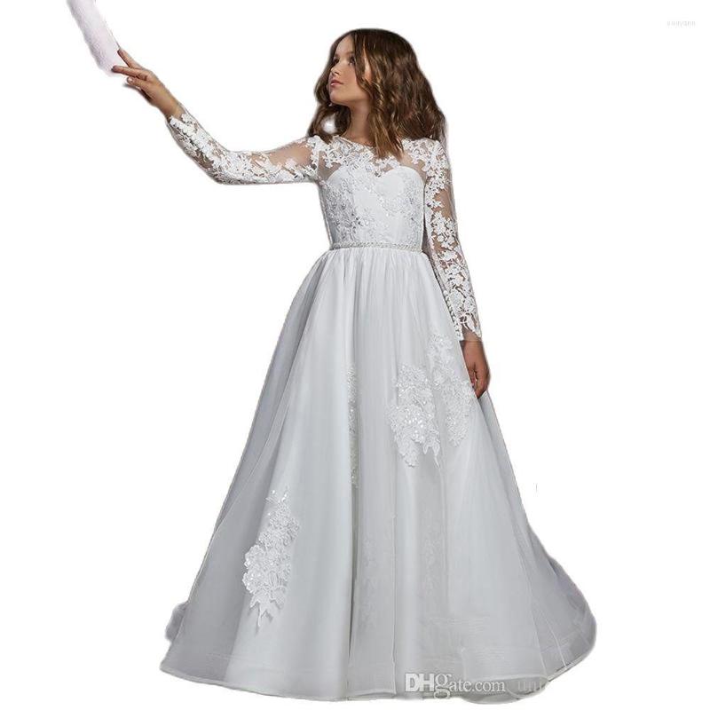 Girl Dresses Long Sleeves Flower Girls For Wedding 2022 A Line Jewel Sweep Train First Communion Gown Little Princess Formal, Ivory
Girl Dresses Long Sleeves Flower Girls For Wedding 2022 A Line Jewel Sweep Train First Communion Gown Little Princess Formal, Ivory