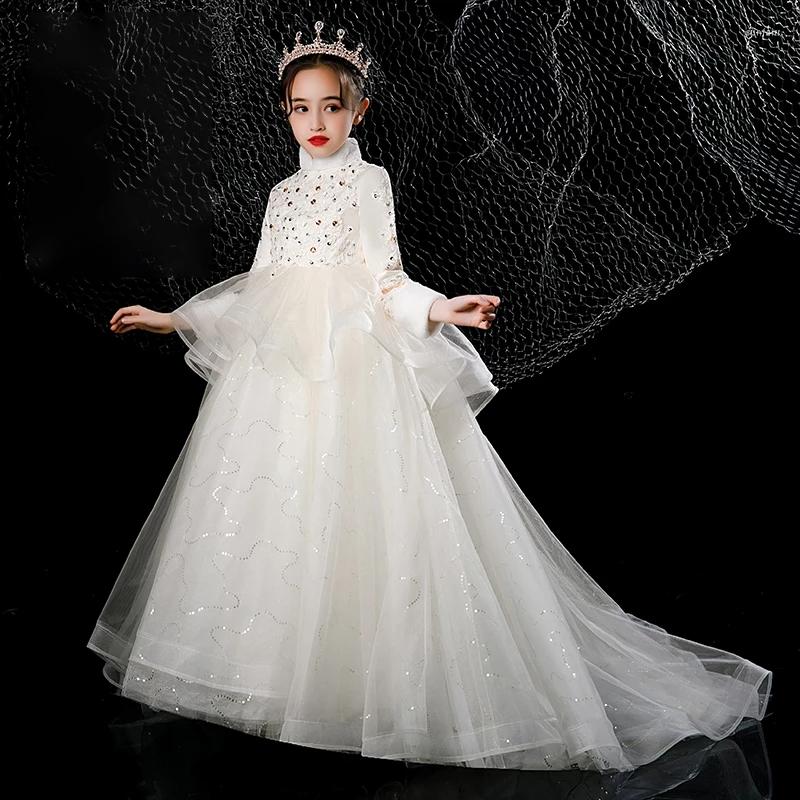 Girl Dresses Flower For Weddings High Collar Full Sleeves Kids Party Communion Gown Appliques Beaded Princess Dress, White
Girl Dresses Flower For Weddings High Collar Full Sleeves Kids Party Communion Gown Appliques Beaded Princess Dress, White