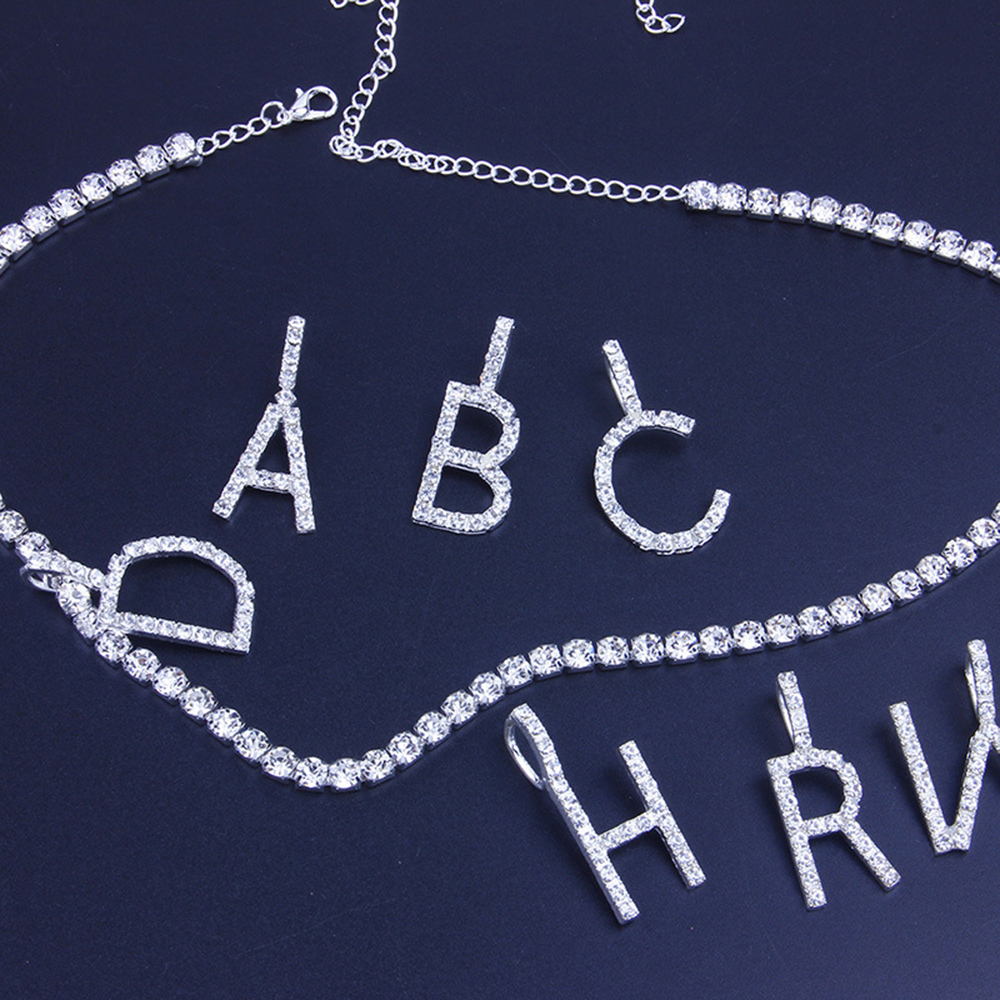 26 Letter Initial Pendant Tennis Chain Choker for Women Statement Bg Crystal Alphabet Necklace Collar Jewelrywww