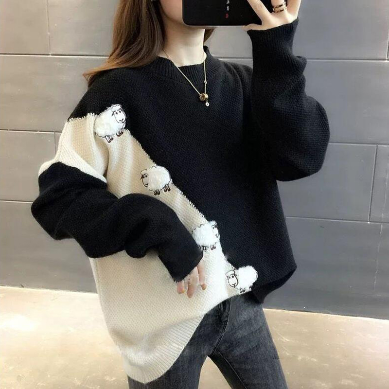 QNPQYX New Cute Sheep Pattern Loose Pullover Sweater Women Fall Winter Korean School Contrast Color Knit Jumpers Female Knitwear, Yellow
QNPQYX New Cute Sheep Pattern Loose Pullover Sweater Women Fall Winter Korean School Contrast Color Knit Jumpers Female Knitwear, Yellow