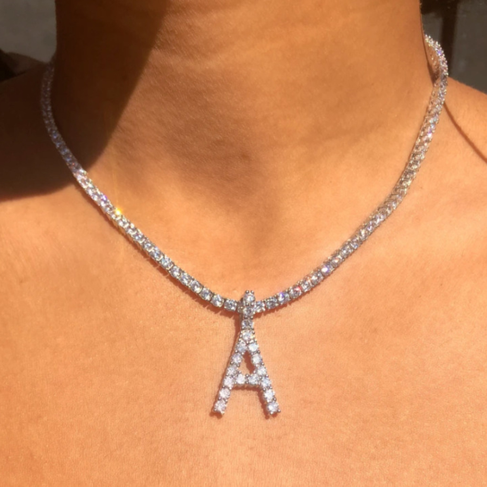 26 Letter Initial Pendant Tennis Chain Choker for Women Statement Bg Crystal Alphabet Necklace Collar Jewelrywww