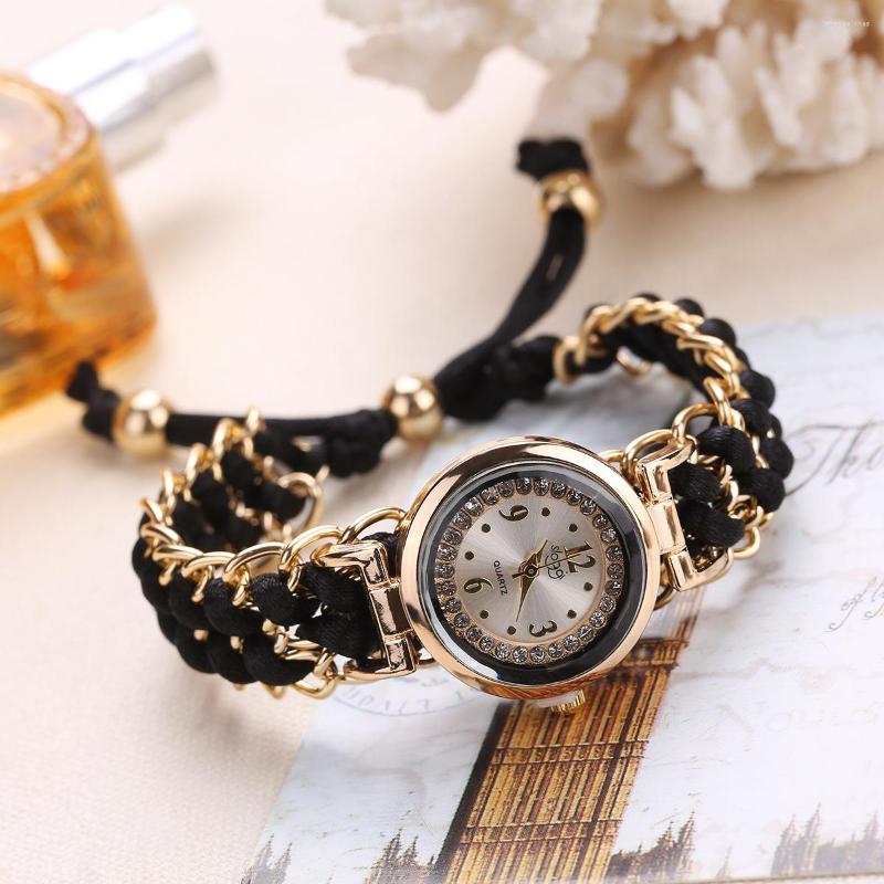 Wristwatches Fashion Women Bracelet Watch Gold Quartz Wristwatch Dress Wrist Clock Causal Girl Watches Woven Rope Luxury, Blue
Wristwatches Fashion Women Bracelet Watch Gold Quartz Wristwatch Dress Wrist Clock Causal Girl Watches Woven Rope Luxury, Blue