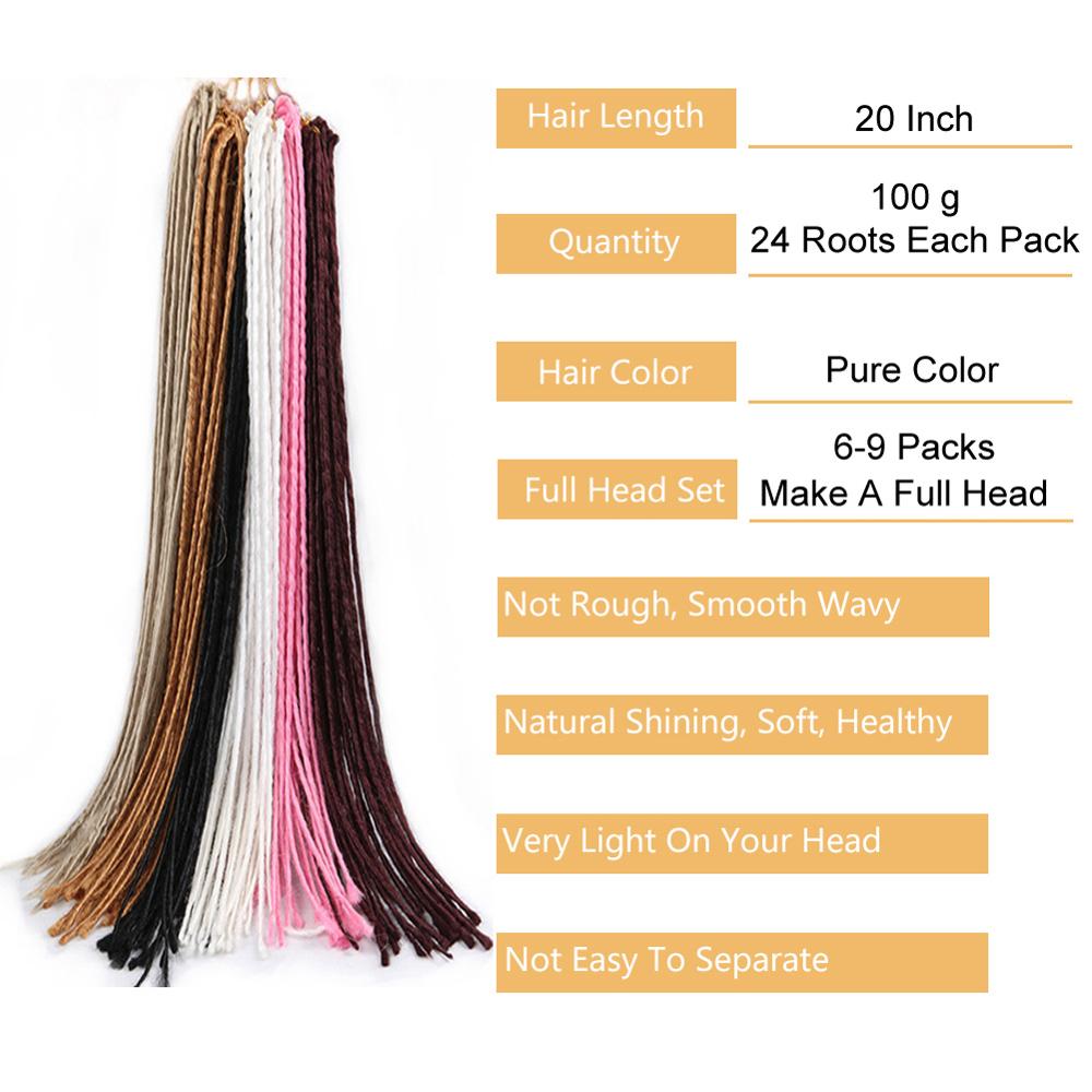 LANS 20 inch Synthetic Braiding Hair Extensions Dreadlocks 24 strands 100gpc Crochet Braids Hair White Blonde Black Color LS35