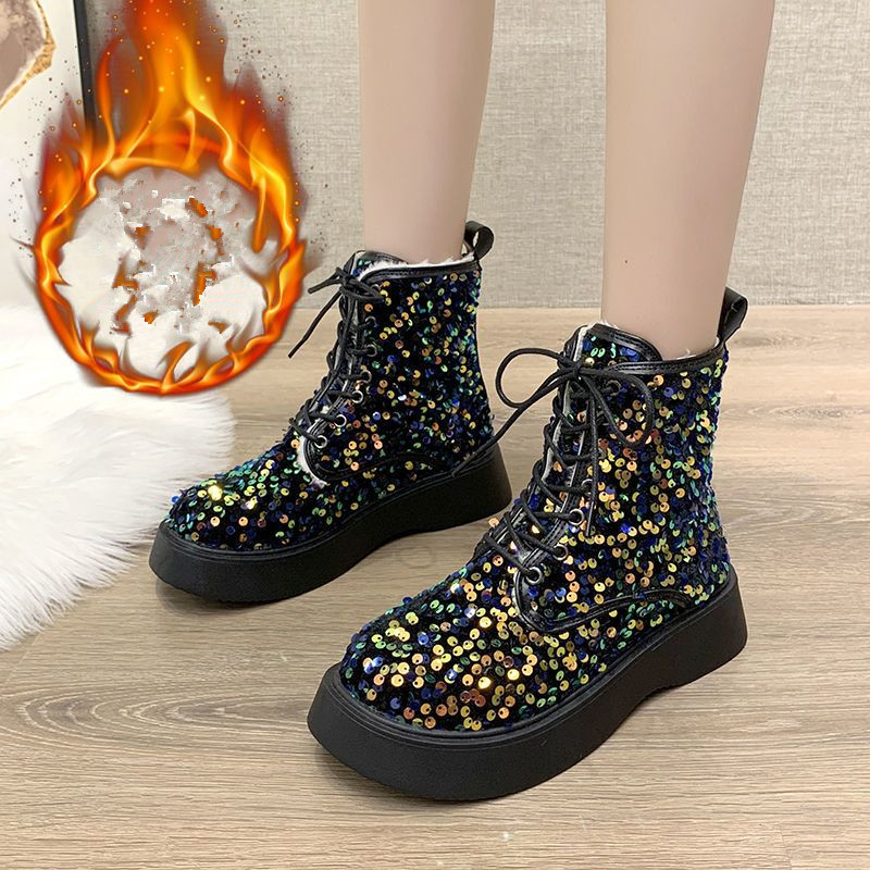 Winter Thick Soled Boots Women Fashion Sequins Classic Personality Warm Non-Slip Casual Cotton Shoes, Multi
Winter Thick Soled Boots Women Fashion Sequins Classic Personality Warm Non-Slip Casual Cotton Shoes, Multi