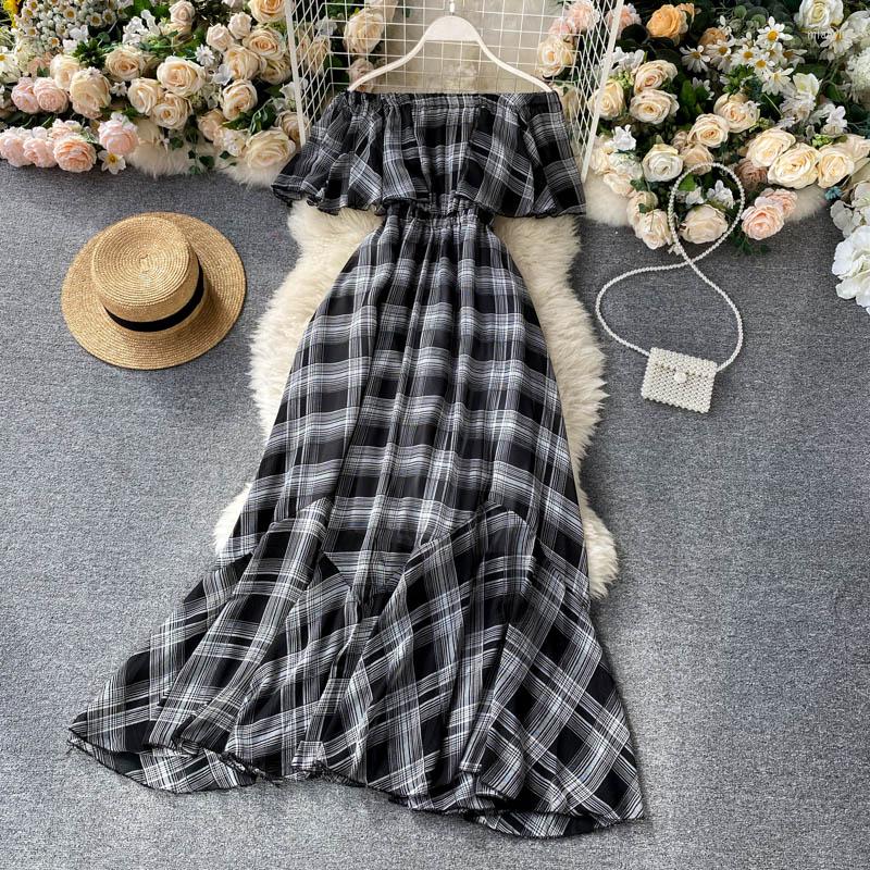 Casual Dresses Boat Neck Plaid Dress Women Sexy Slash Ruffles A-line Summer Elegant Off Shoulder Boho Long Beach DZA380
Casual Dresses Boat Neck Plaid Dress Women Sexy Slash Ruffles A-line Summer Elegant Off Shoulder Boho Long Beach DZA380