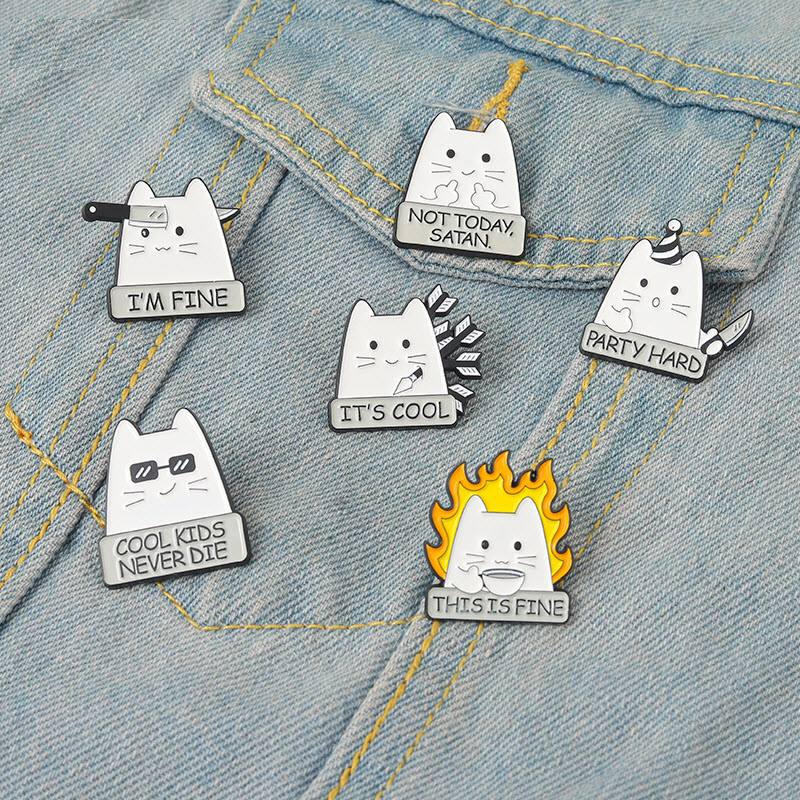 I'M FINE Enamel Pins Custom COOL KIDS NEVER DIE NOT TODAY SATAN Cat Brooch Lapel Badge Fun Cartoon Jewelry Gift for Kid Friend 6 COLORS CUTE FUNNY, Color #1 
I'M FINE Enamel Pins Custom COOL KIDS NEVER DIE NOT TODAY SATAN Cat Brooch Lapel Badge Fun Cartoon Jewelry Gift for Kid Friend 6 COLORS CUTE FUNNY, Color #1