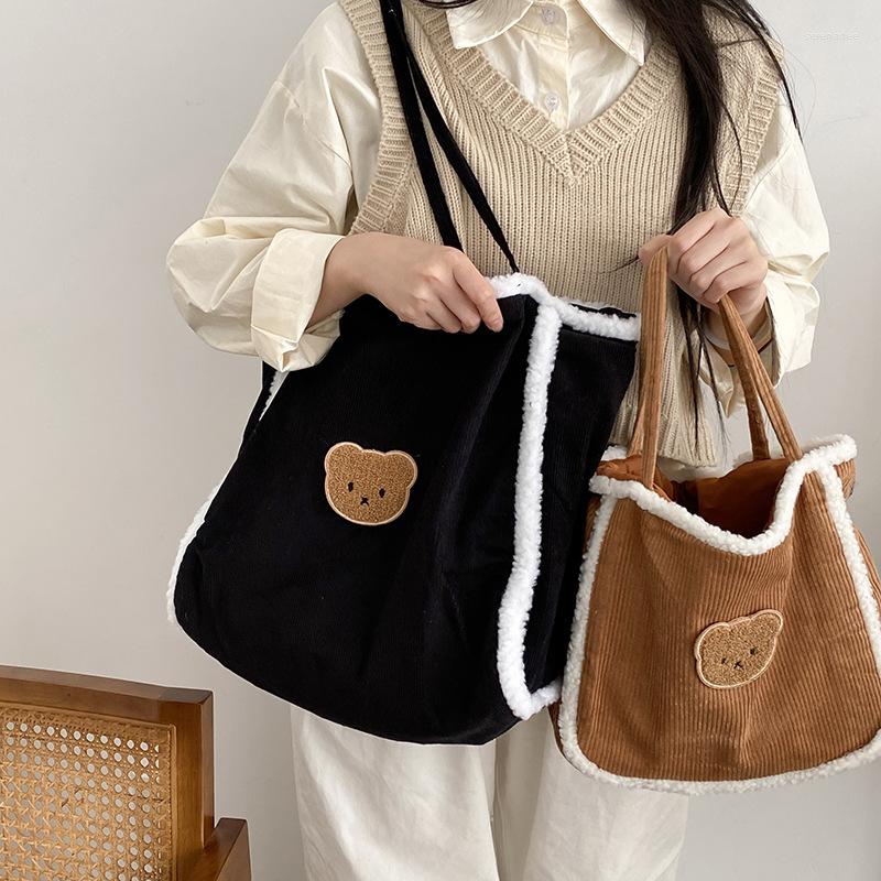 Evening Bags Women's Corduroy Bear Shoulder Bag Hand Carry Tote