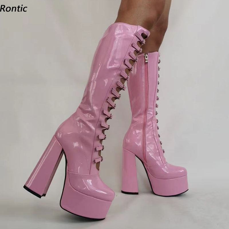 Rontic Women Platform Knee Boots Patent Leather Side Zipper Chunky Heels Round Toe Gorgeous Pink Yellow Party Shoes US Size 5, Fuchsia
Rontic Women Platform Knee Boots Patent Leather Side Zipper Chunky Heels Round Toe Gorgeous Pink Yellow Party Shoes US Size 5, Fuchsia