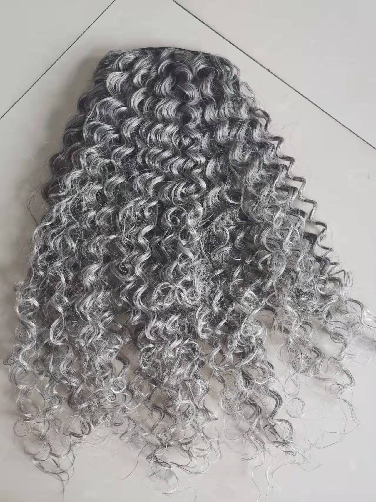 Stunning afro kinky curly salt and pepper grey ponytail extension drawstring women hair piece human puff bun clip in box braid fashion girl hairstyle 