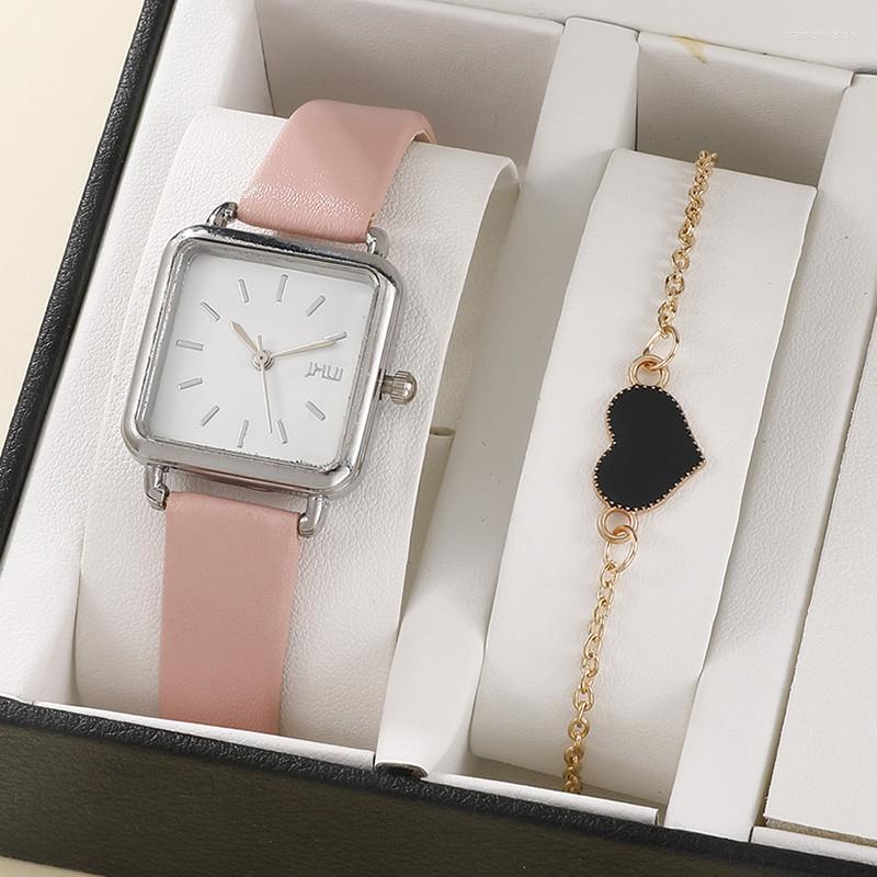 Wristwatches Women's Watch Simple Leather Quartz WristWatch Elegant Ladies Square Heart Bracelet Gift Set, White watch set
Wristwatches Women's Watch Simple Leather Quartz WristWatch Elegant Ladies Square Heart Bracelet Gift Set, White watch set