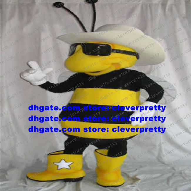 

Handsome Mascot Costume Yellow Black Bee Honeybee Wasp Hornet Bumble Vespid Adult Thin Tentacles Big White Round Hat No.8162 FS, As in photos