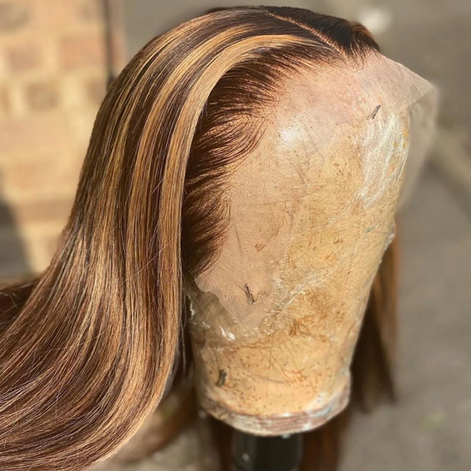 Transparent Blonde HD Full Lace Human Hair Wigs Colored Ombre Highlight Lace Frontal Synthetic Wigs For Black Women Preplucked Natural Hairline