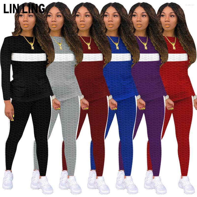 Women's Two Piece Pants LINLING Solid Round Neck Splicing White Stripe T-shirt Tight Jogging Waffle Plaid Set Women, Red
Women's Two Piece Pants LINLING Solid Round Neck Splicing White Stripe T-shirt Tight Jogging Waffle Plaid Set Women, Red