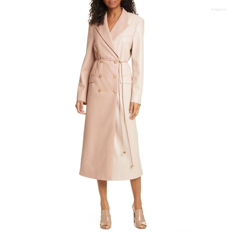 Women's Trench Coats Eco-friendly Leather Long Coat 2022 Brand Niche Design Tie Waist High Quality, Black 
Women's Trench Coats Eco-friendly Leather Long Coat 2022 Brand Niche Design Tie Waist High Quality, Black