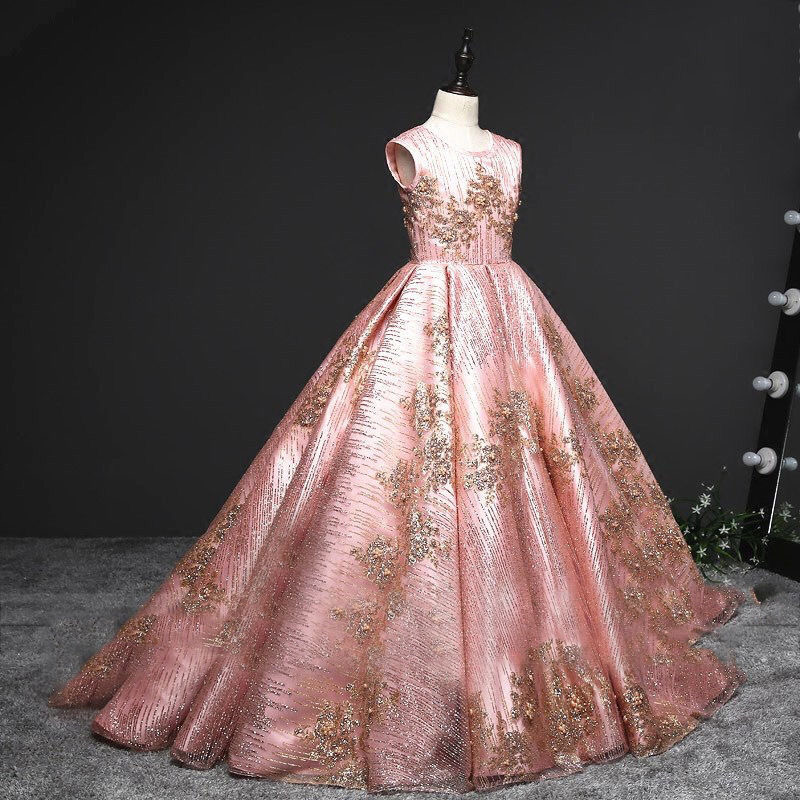 Lace Flower Girl Dresses For Wedding Vintage Jewel Short Sleeves A Line Girls Pageant Sweep Train Kids Birthday Prom Dress Formal Wear