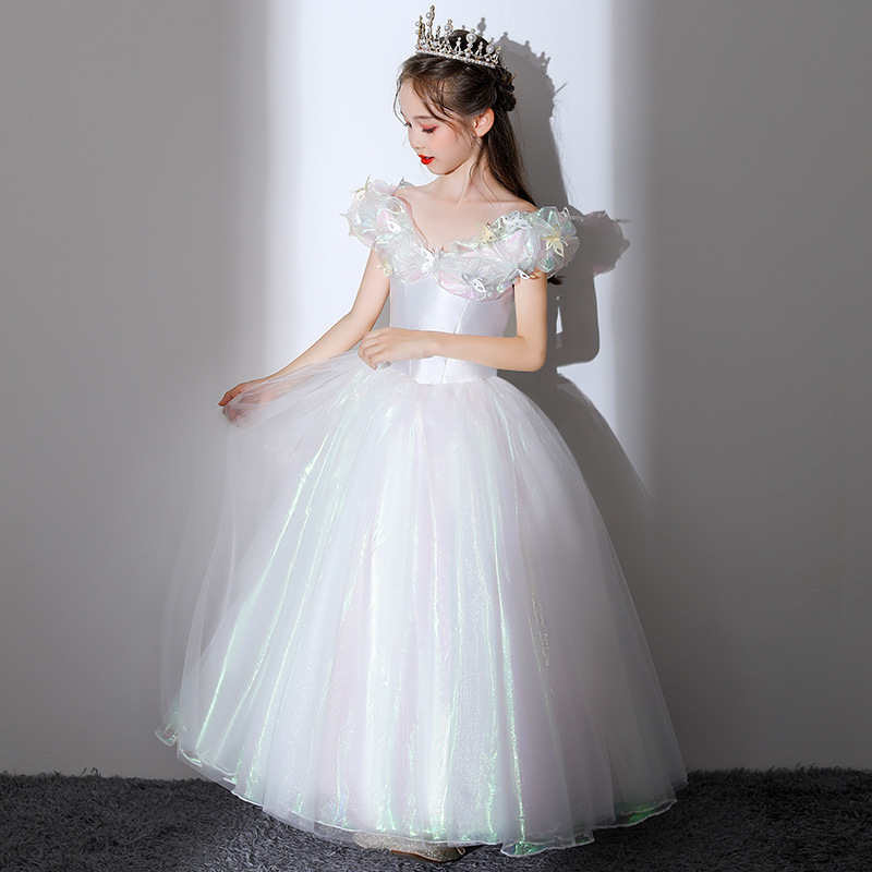 New Long Princess Cinderella wer Girl Dresses Off-the-shoulder or Length Ball Gown Blue Kids Pageant Gowns Christmas Design Custom Made