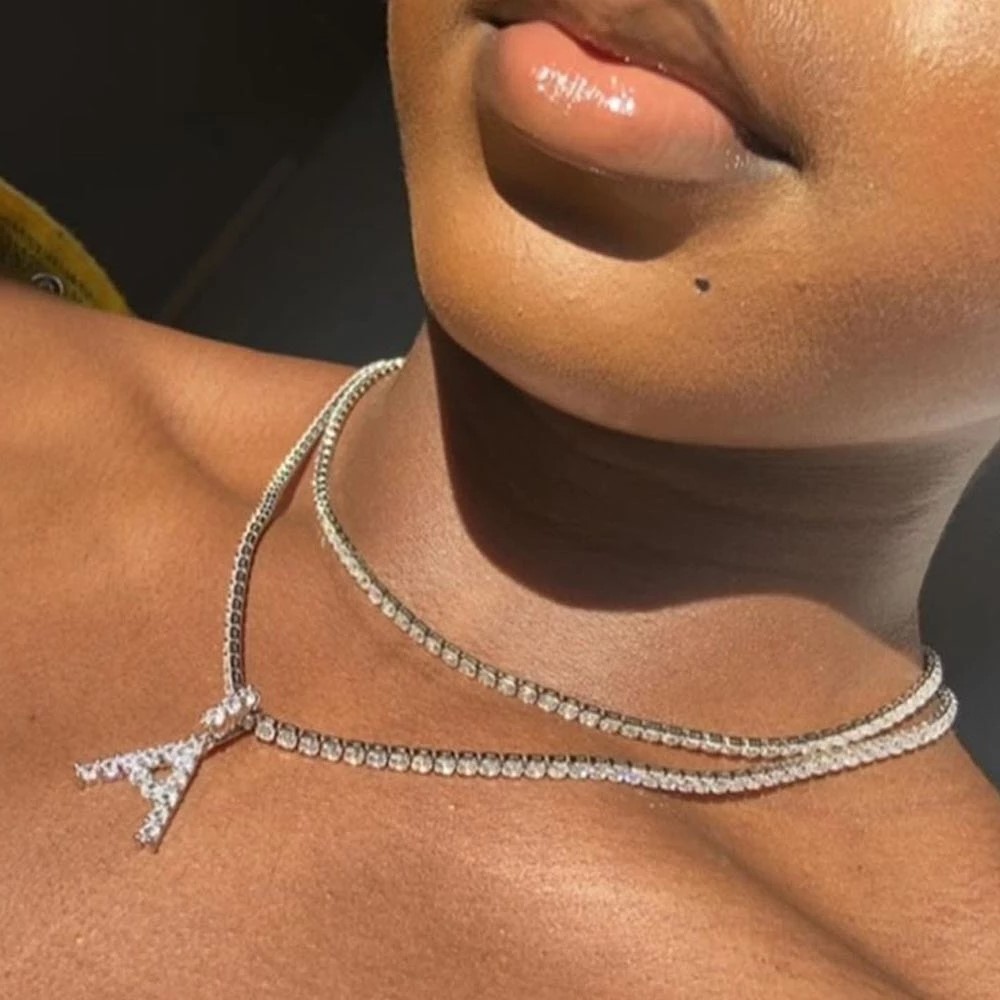 26 Letter Initial Pendant Tennis Chain Choker for Women Statement Bg Crystal Alphabet Necklace Collar Jewelrywww