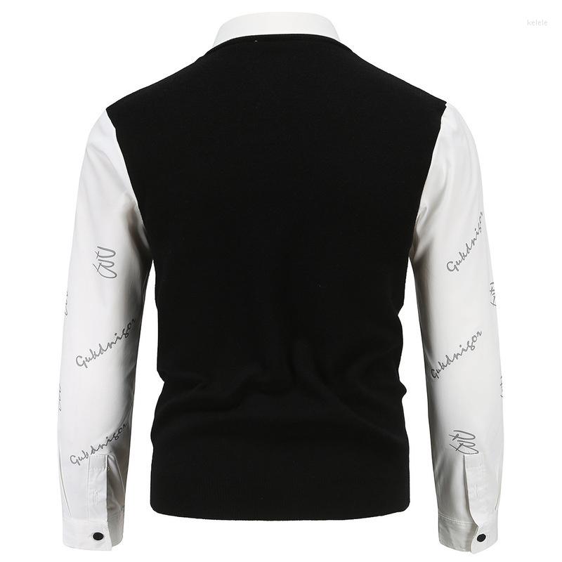 Men's Sweaters Shirt Spring Autumn Fashion Collar Printing Long Sleeve Men's Casual Slim Personality Knitting Sweater 21Q2138, Black sleeve 
Men's Sweaters Shirt Spring Autumn Fashion Collar Printing Long Sleeve Men's Casual Slim Personality Knitting Sweater 21Q2138, Black sleeve