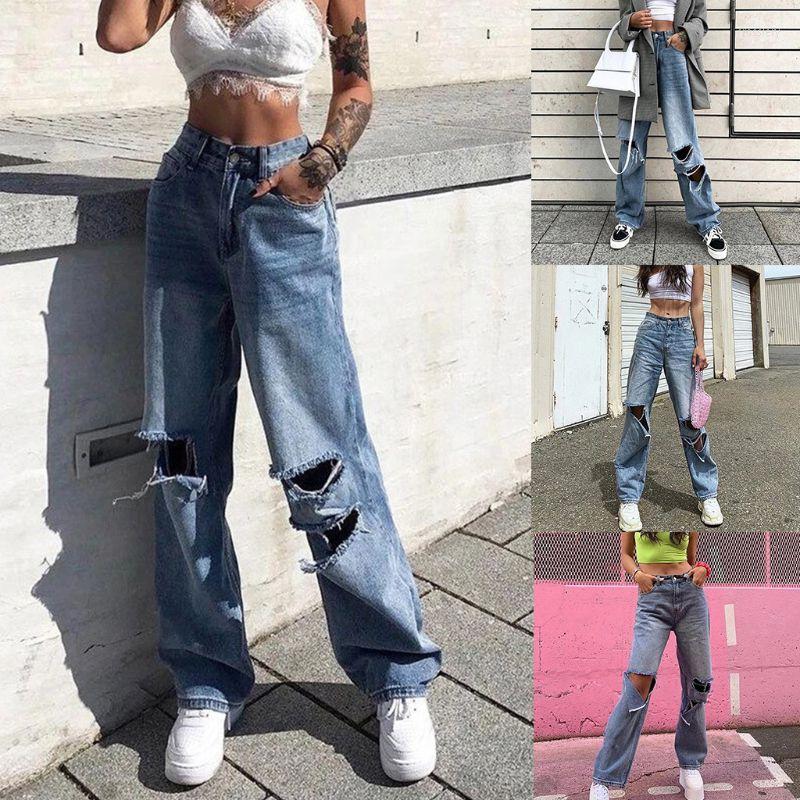 Women' Jeans Women High Waist Destroyed Flare Vintage Ripped Hole Wide Leg Denim Long Pants Harajuku Loose Baggy Trousers, Picture shown
Women' Jeans Women High Waist Destroyed Flare Vintage Ripped Hole Wide Leg Denim Long Pants Harajuku Loose Baggy Trousers, Picture shown