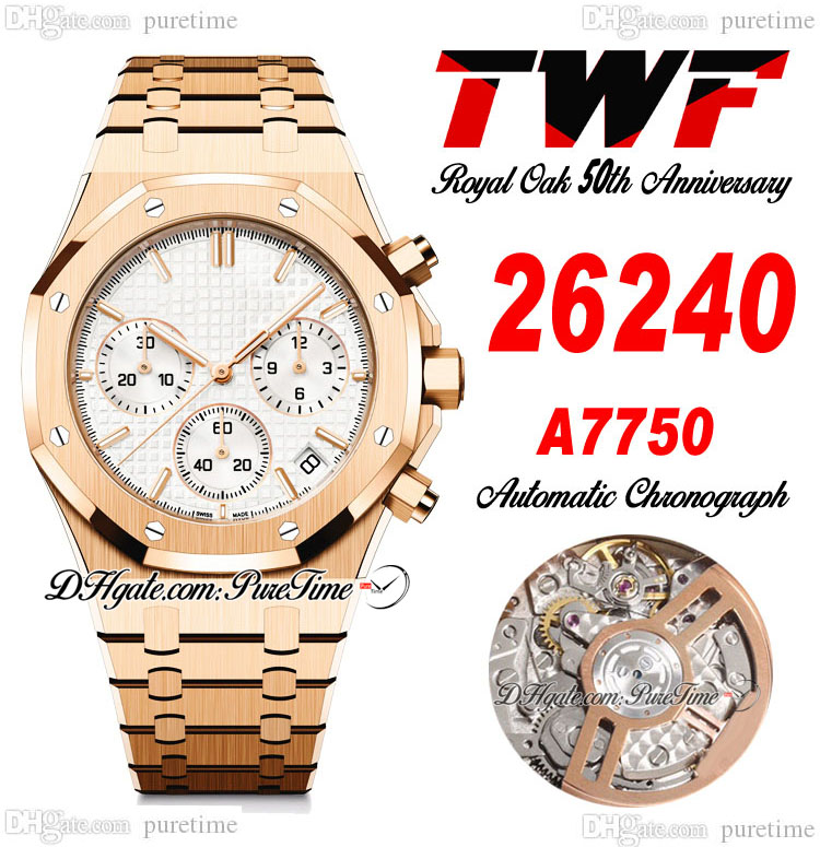 50Th Anniversary A7750 Automatic Chronograph Mens Watch 2624 ETA 41mm Rose Gold White Textured Stick Dial Stainless Steel Bracelet Oak Super Edition Puretime F6
50Th Anniversary A7750 Automatic Chronograph Mens Watch 2624 ETA 41mm Rose Gold White Textured Stick Dial Stainless Steel Bracelet Oak Super Edition Puretime F6