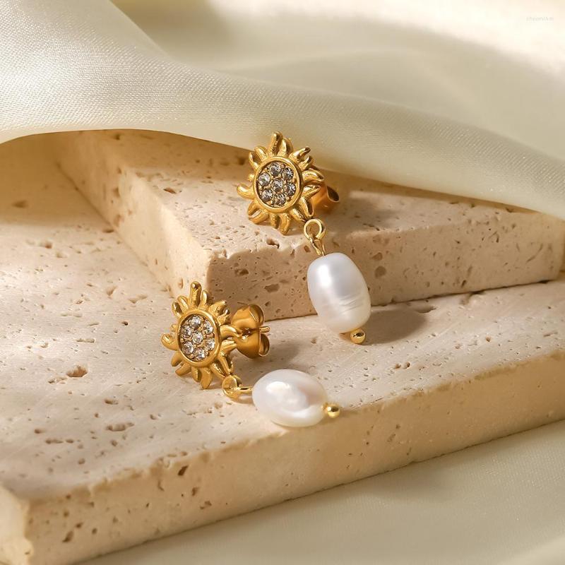 Dangle Earrings Cz Stone Pave Sunflower Pearl For Women Stainless Steel Gold Dainty Drop 2022 Summer Fashion Jewelry
Dangle Earrings Cz Stone Pave Sunflower Pearl For Women Stainless Steel Gold Dainty Drop 2022 Summer Fashion Jewelry
