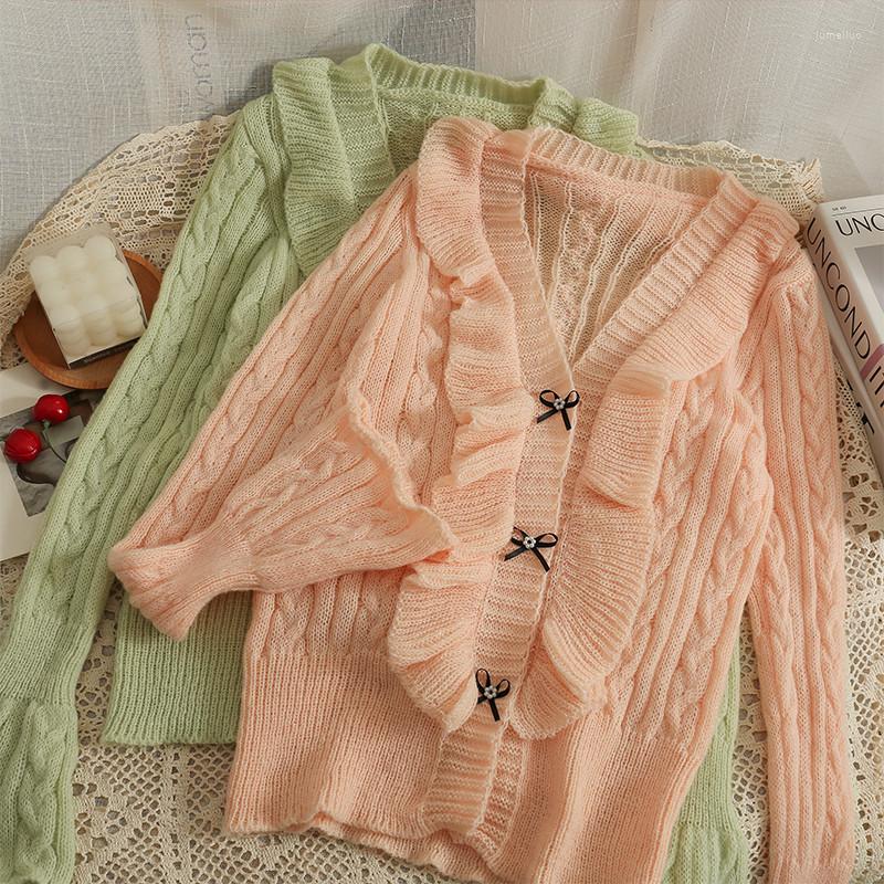 Women's Knits 2022 Spring Autumn Korea Slim Beading Bow Thin Sweater Women Flare Sleeve Ruffles Knitwear Ladies V Neck Cardigan Short Tops, Green
Women's Knits 2022 Spring Autumn Korea Slim Beading Bow Thin Sweater Women Flare Sleeve Ruffles Knitwear Ladies V Neck Cardigan Short Tops, Green