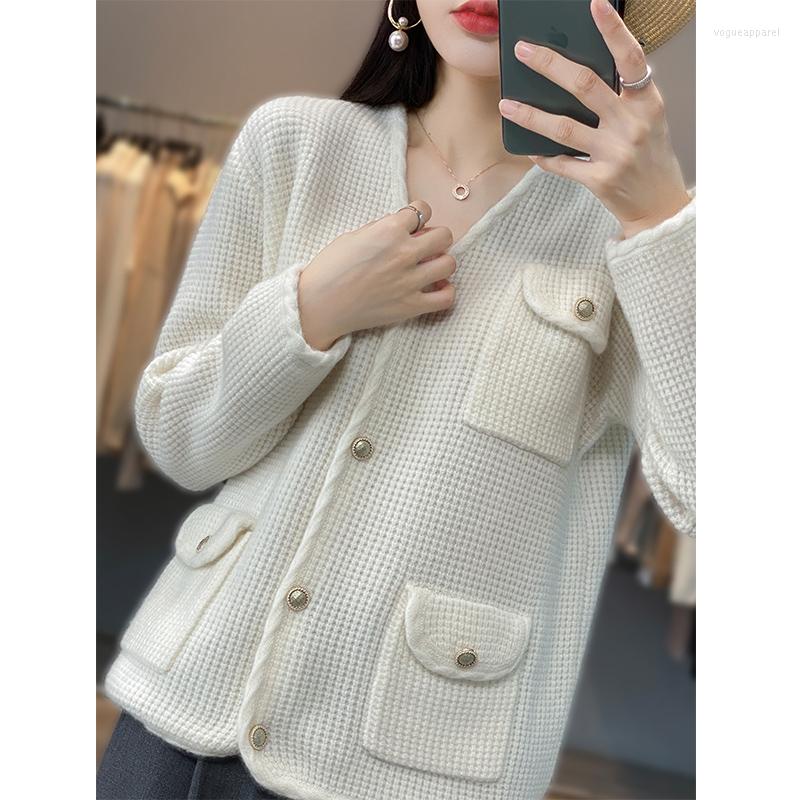 Women' Knits Fashion Small Fragrance Style Cashmere Knitted Cardigan Women Autumn Winter Waffle Sweater Loose Show Thin Wool Coat, White
Women' Knits Fashion Small Fragrance Style Cashmere Knitted Cardigan Women Autumn Winter Waffle Sweater Loose Show Thin Wool Coat, White
