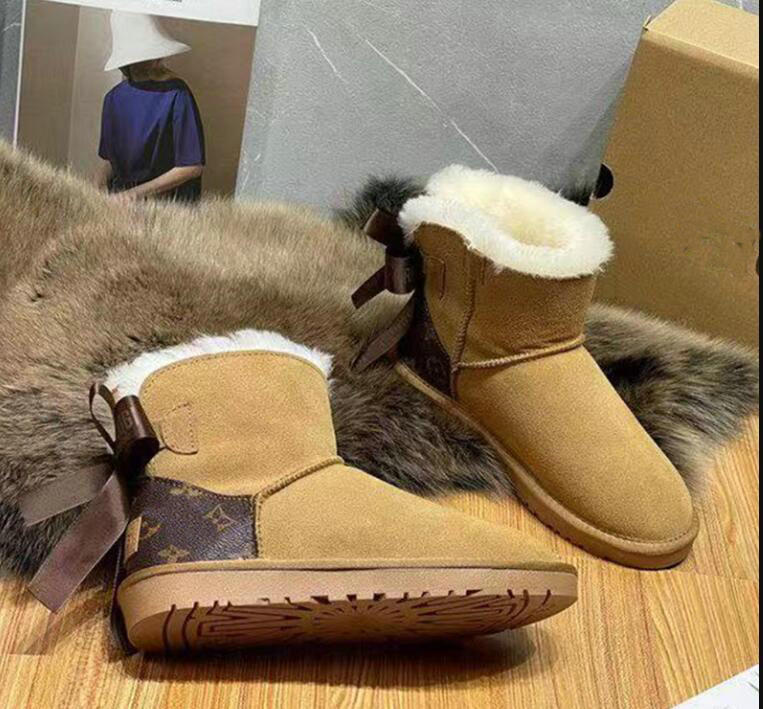 Designer Boots Snow Boots Plush Boots Classical Design Bowknot Keep Warm Short Winter Leather Sheepskin Hot Sell Aus L Bow bottes