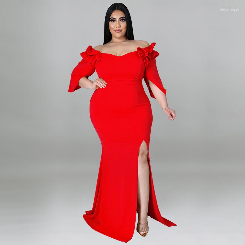 Plus Size Dresses Elegant Women Ruffle Sleeve Off Shoulder Split Dress Summer Evening Gown Fashion Prom Outfit Wholesale Clothes, Red
Plus Size Dresses Elegant Women Ruffle Sleeve Off Shoulder Split Dress Summer Evening Gown Fashion Prom Outfit Wholesale Clothes, Red