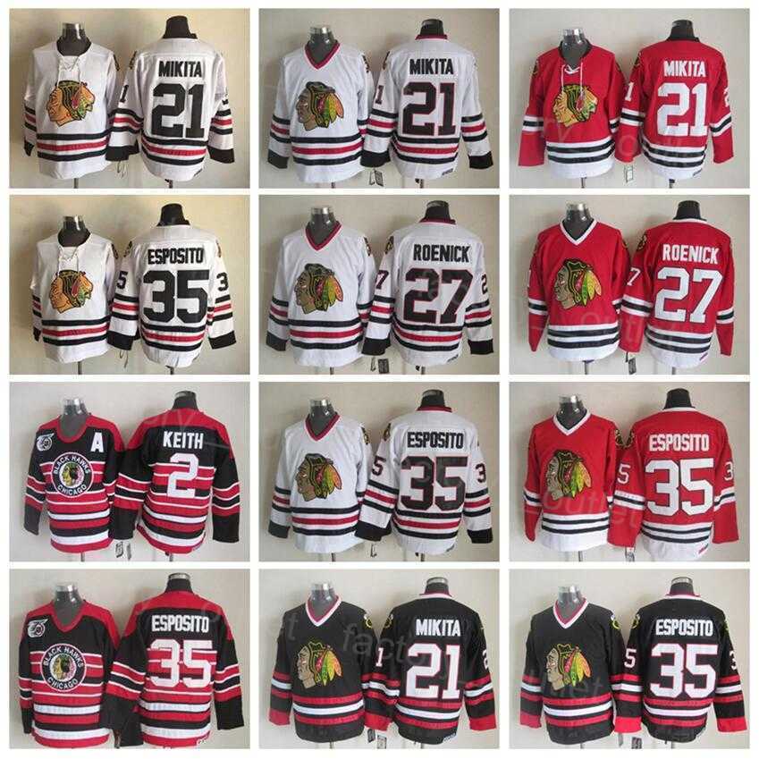 

Vintage Chicago Throwback Blackhawks Hockey 2 Duncan Keith Jersey Retro 35 Tony Esposito 27 Jeremy Roenick 21 Stan Mikita Team Black Red