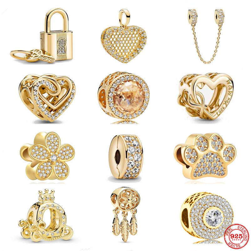 925 Sterling Silver Heart-Shaped Pendant with Golden Pearl - Ideal for DIY Bracelets & Charms