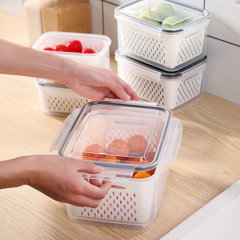 

Fridge Food Storage Boxes Container with Lids Plastic Fresh Produce Saver Keeper for Vegetable Fruit Berry Salad Lettuce BPA Free Refrigerator Organizers 1223610, White