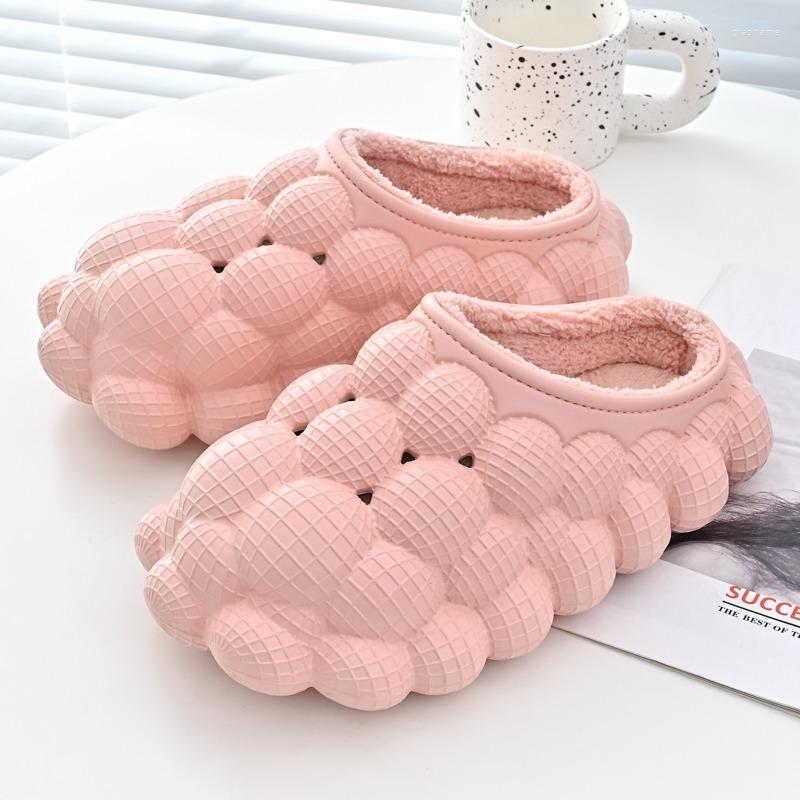 2025 New Men's Slippers For Autumn And Winter Home Anti Slip Lychee Bubble Slippers Wholesale For Couples Plush Cotton Thick Soled Flip Cover
