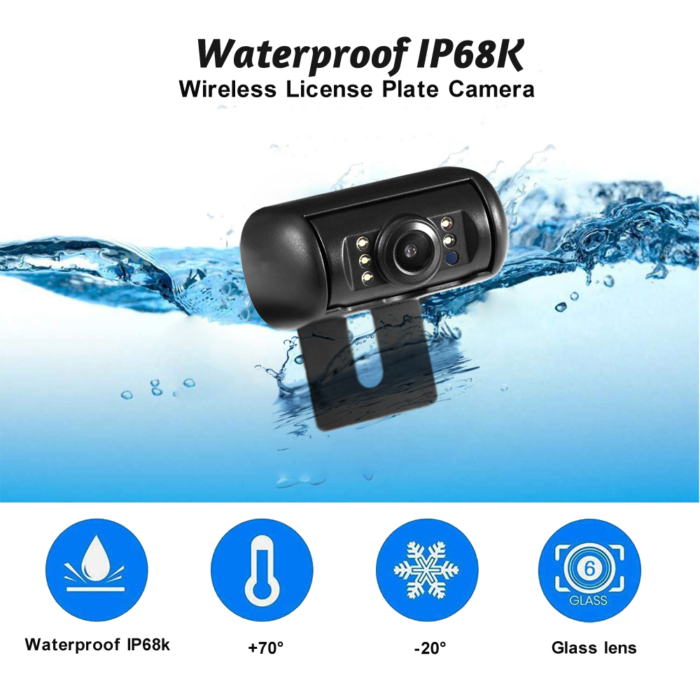 12V 24V Wireless Backup Camera Kit System 5" Wireless Car Monitor and Wireless Reversing Rear View License Plate Camera