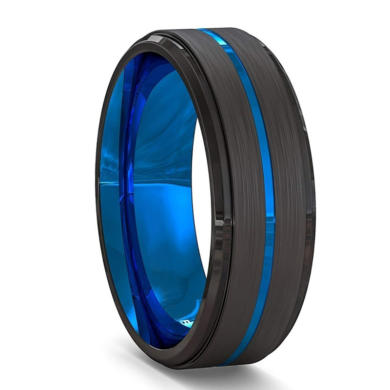 Fashion 8Mm Tungsten Carbide Ring Black Celtic Dragon Blue Carbon Fibre Ring Men Wedding B