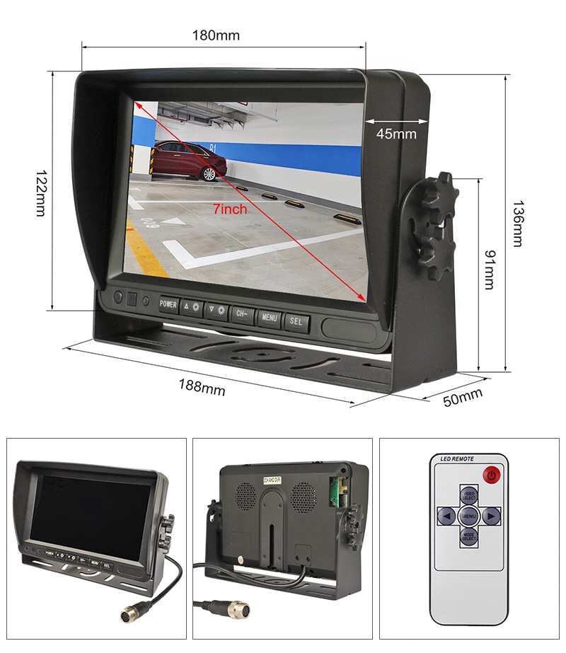 AHD 7" IPS Rear View Car Monitor Support 1080P AHD Camera Support SD Card Video Recording Diaplay Two Cameras Image