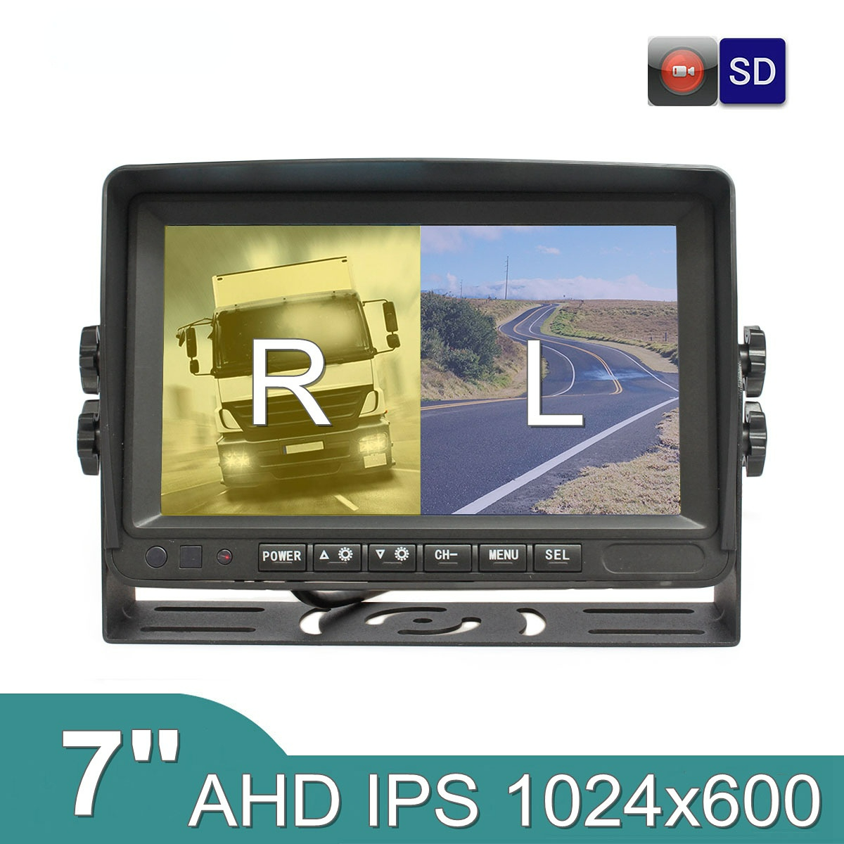 AHD 7" IPS Rear View Car Monitor Support 1080P AHD Camera Support SD Card Video Recording Diaplay Two Cameras Image