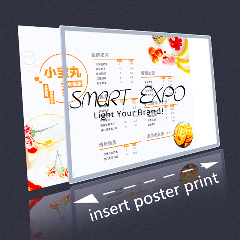 Restaurant Backlit Menu Stand Advertising Display Sign Holder for Countertop A2 Poster Prints with Wooden Case Packing