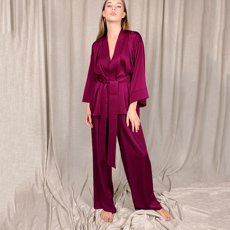 Women's Pajamas Ice silk Long Sleeve Cardigan pijama Trouser Suits Plus Size Lingere set woman 2 pieces Home suit Sleepwear 220421